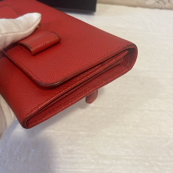 PRADA Red Saffiano Bow Continental Wallet - Picture 15 of 17